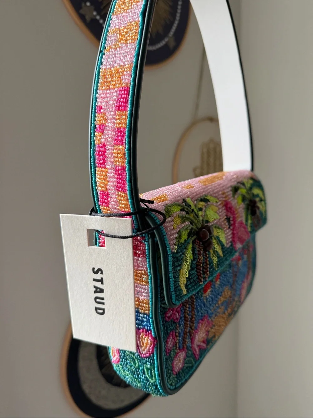 Staud beaded palm beach flamingo Tommy shoulder bag - Picture 5 of 6